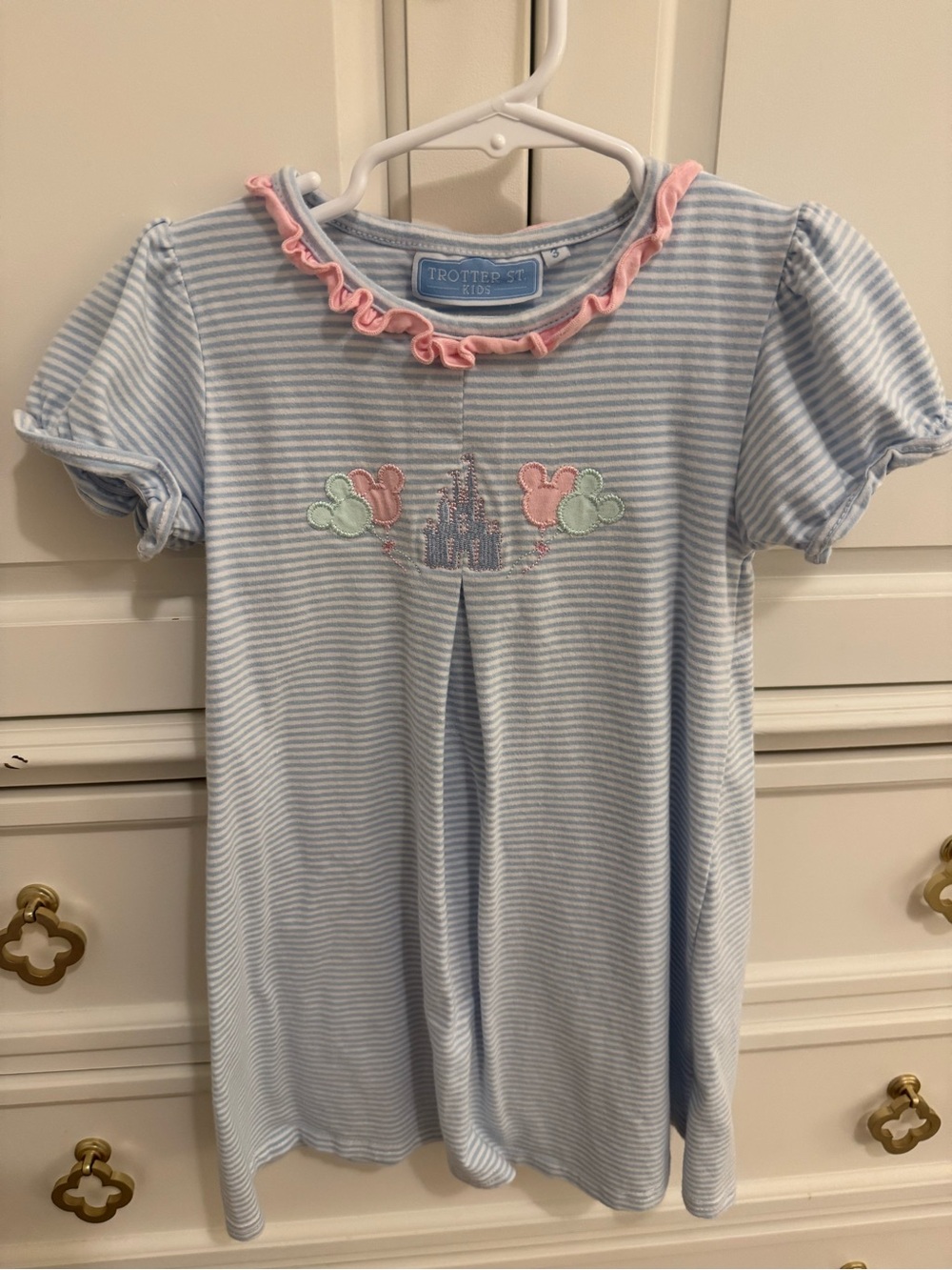 Trotter Kids Blue Striped Mickey Ears & Castle Dress